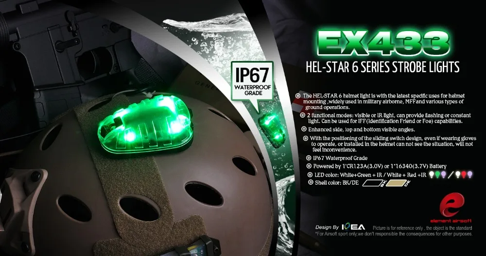Element Airsoft HEL-STAR 6 сигнальный зеленый& IR или красный& IR светильник с волшебной лентой водонепроницаемый шлем лампы для выживания 8*5,5*3 см