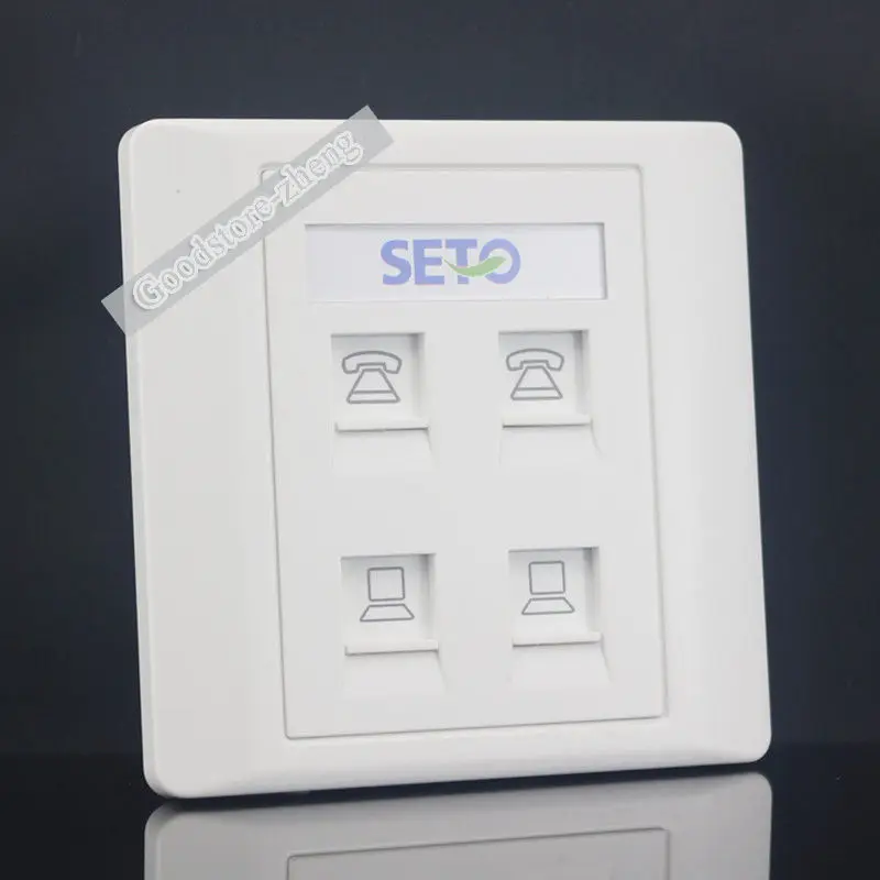 Настенная панель с 4 портами 2 сетевых LAN порта Cat5 Cat5e RJ45 и Cat3 RJ11 телефона лицевая