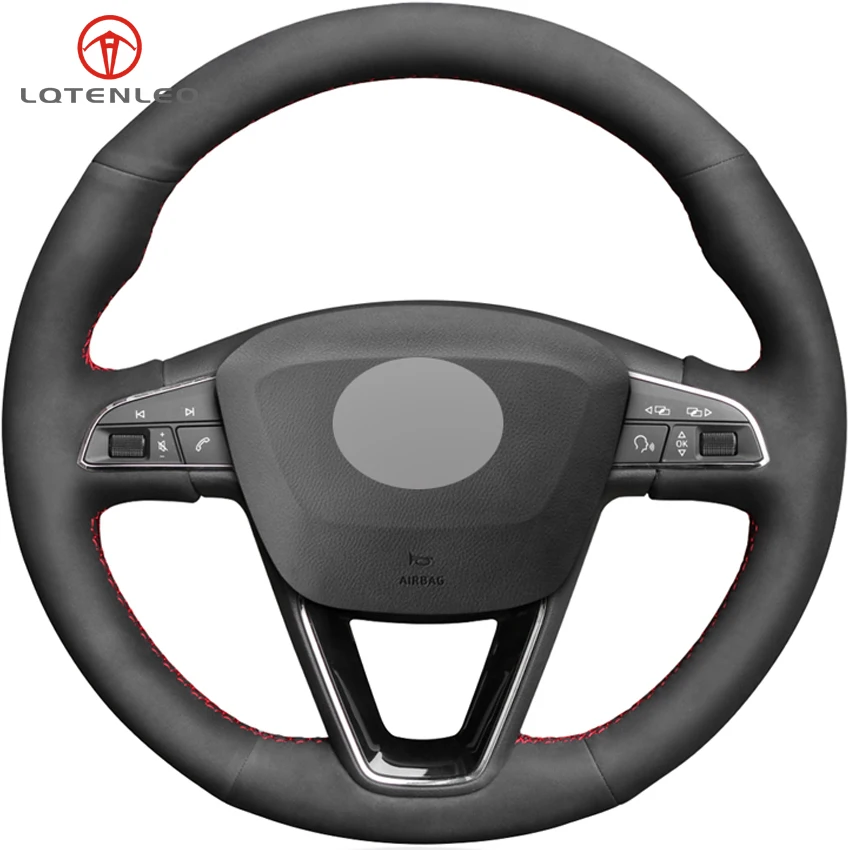 

LQTENLEO Black Suede DIY Car Steering Wheel Cover For Seat Leon 5F Mk3 2013-2019 Ibiza 6J Tarraco Arona Ateca Alhambra