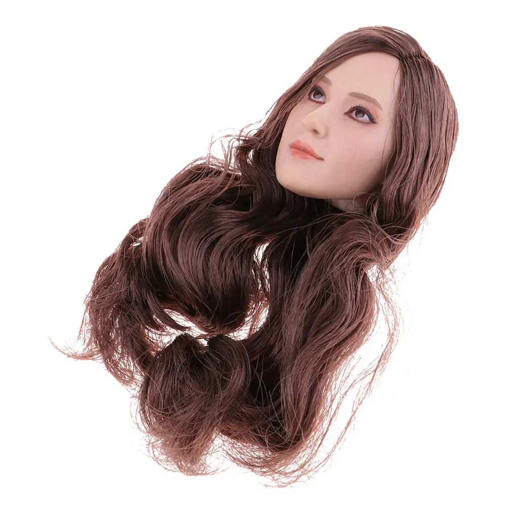 1/6 Female Head Sculpt Carved Model with Long Curly Hair for 12