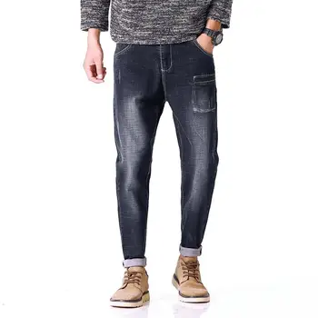

Autumn Winter New Men Jeans Pants Loose Retro Harem Pants Fashion Plus Size 36 38 40 42 Thick Warm Denim trousers black