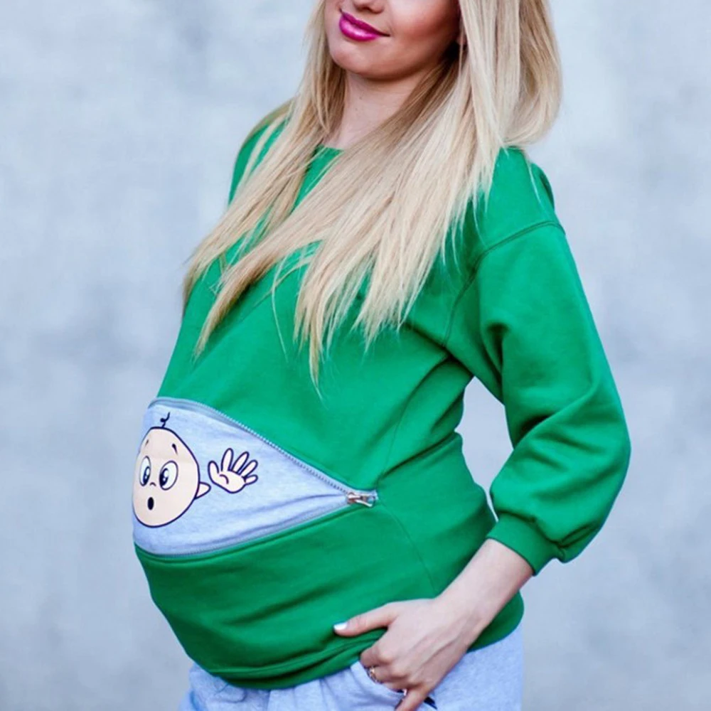 

Lady Maternity Nursing Print Zipper Tops Pregnancy Clothing Long T Shirts Cartoon Full sleeve Tees Clothes For Pregnant Women