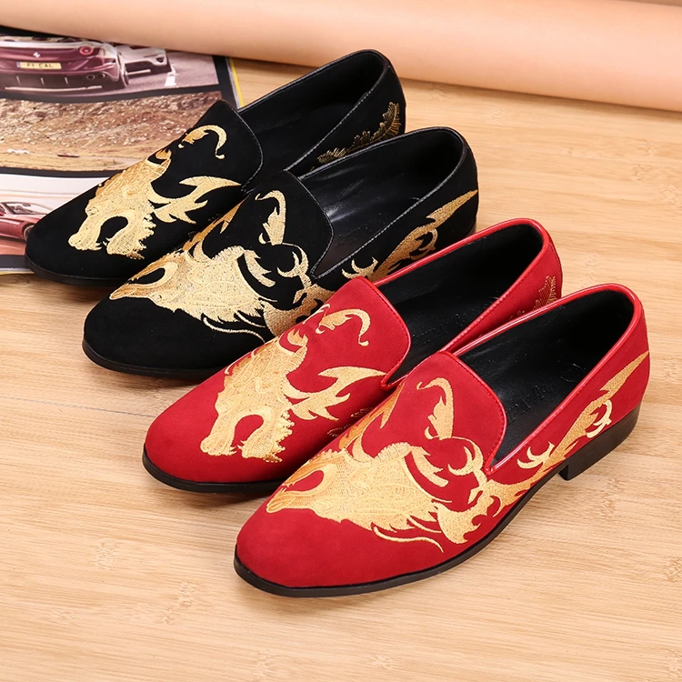Red Black Flats Loafers Genuine leather Slip on Boats Groom Wedding Dress Shoes Dragon Embroidery Mens Casual Shoes Plus Size 46 Red Black Flats Loafers Genuine leather Slip on Boats Groom Wedding Dress Shoes Dragon Embroidery Mens Casual Shoes Plus Size 46