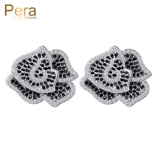 Пера новые милые уникальный дизайн Настоящее серебро 925 пробы, ювелирные изделия black rose полный цирконивый цветок, большие серьги-гвоздики для Для женщин E313