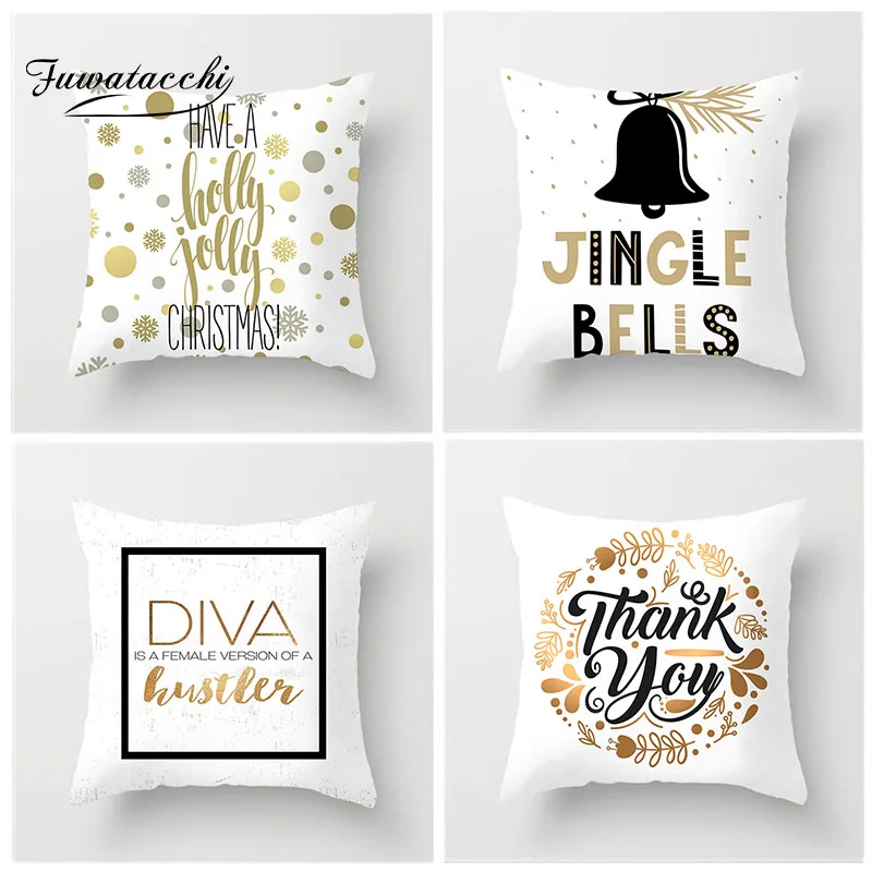 

Fuwatacchi Gold Foil Letter Printed Cushion Cover Flower Pillows Cover Decor Bedroom Living Room Decoration White Pillowcases