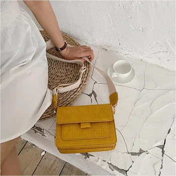 

New Fashion Stone Pattern Women Bag 2019 Fashion Stylish White Color Small Square Bag Wide Strap Shoulder Crossbody Bags
