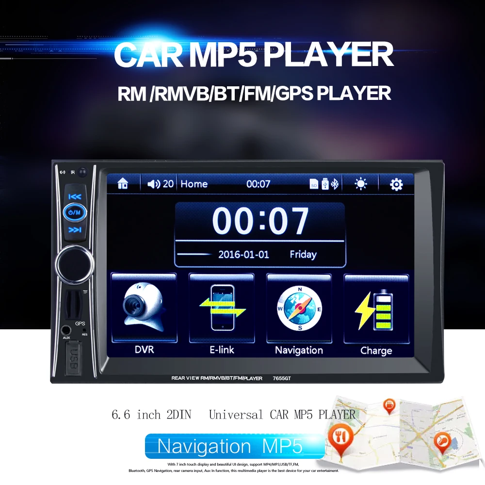 

Universal Car Video Player 7'' HD 2 Din Car Radio Stereo GPS Navigation FM RDS Bluetooth Remote Control Rear View Camera