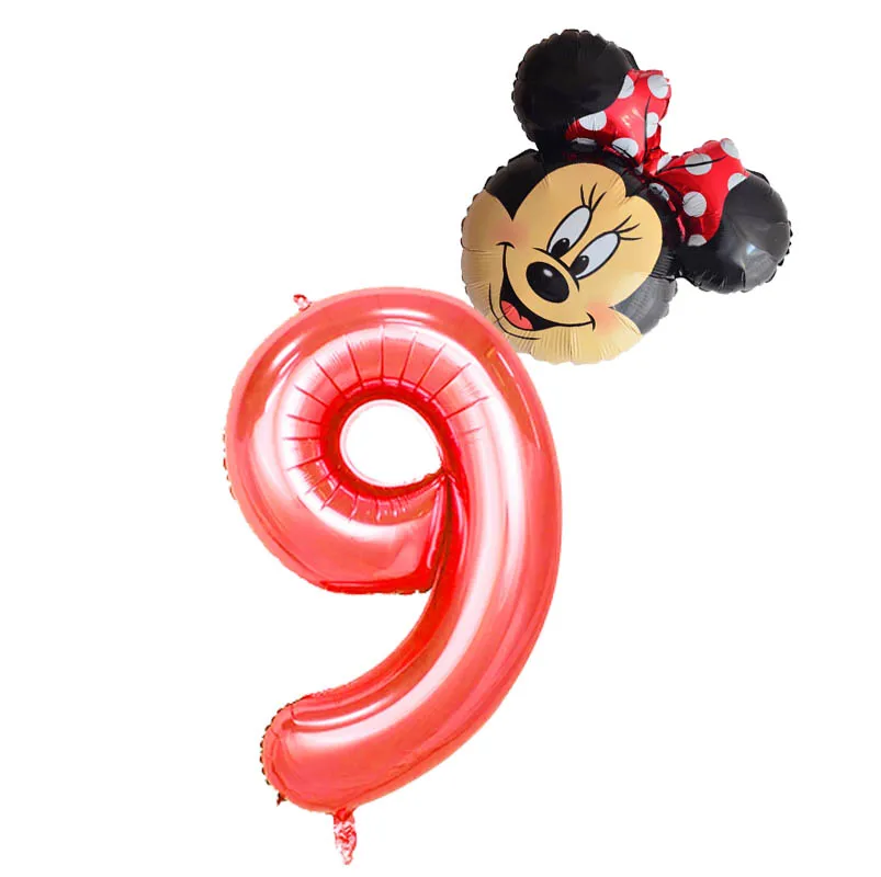 2 шт 40 дюймов черные красные цифры фольги шары 1 2 3 4 5 6 7 8 9 лет Дети День рождения украшения Микки воздушный шар из фольги Минни - Цвет: Red 9