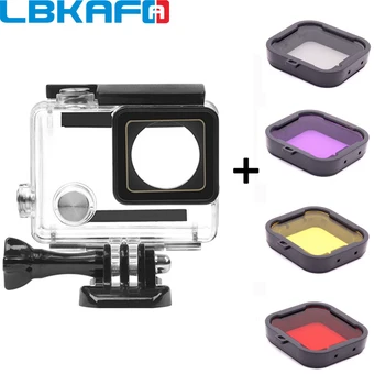 

LBKAFA For GoPro Hero 4 3+ Hero4 Hero3+ Blackout 40m Waterproof Housing Camera Black Case + 4 Color Waterproof Case Filter Lens
