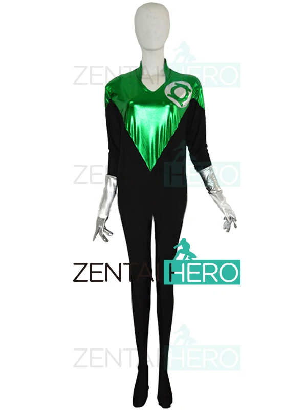 Free Shipping Cheap Girl V-neck Green Lantern Cosplay Costume Shiny Spandex DC Comic Superhero Cost