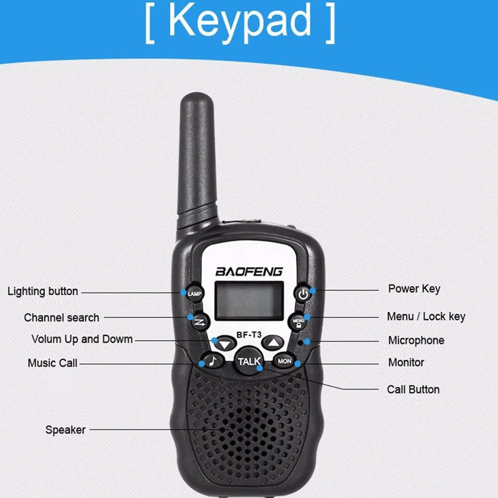 2 шт Baofeng BF-T3 UHF462-467MHz 8-канальный сетевой видеорегистратор Портативный двухсторонняя 10 мелодий звонка радио приемопередатчик для детей