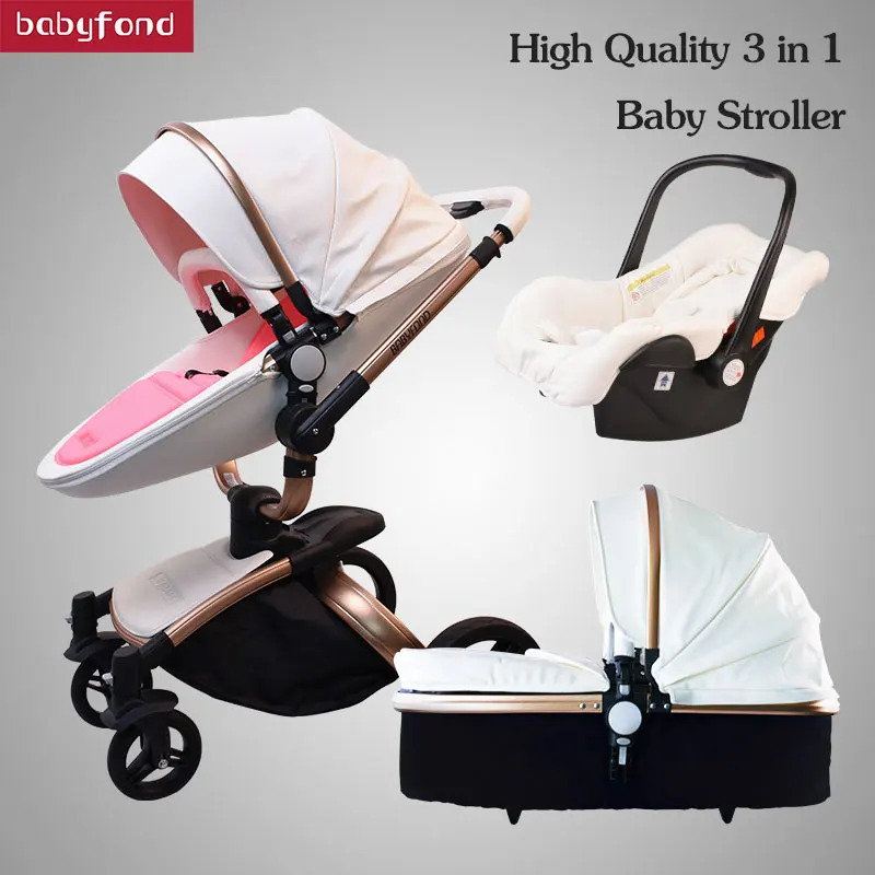 Babyfond, новинка, детская коляска 3 в 1, в серой золотистой раме - Цвет: pink 3 in 1