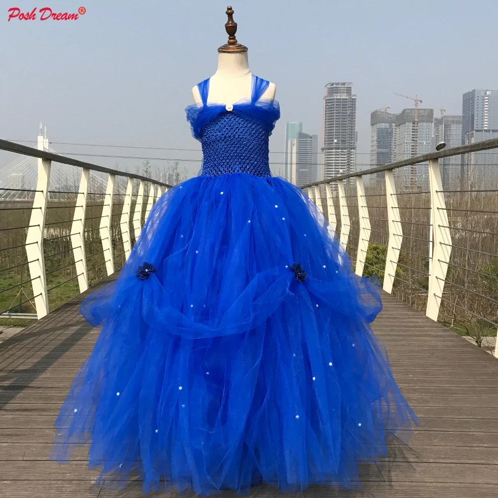Championship Memory in progress POSH DREAM Adorable Royal Blue Flower Wedding Dresses for Kids Girls with  Flower Belt Pearls Tulle Lolita Children Party Clothes - AliExpress
