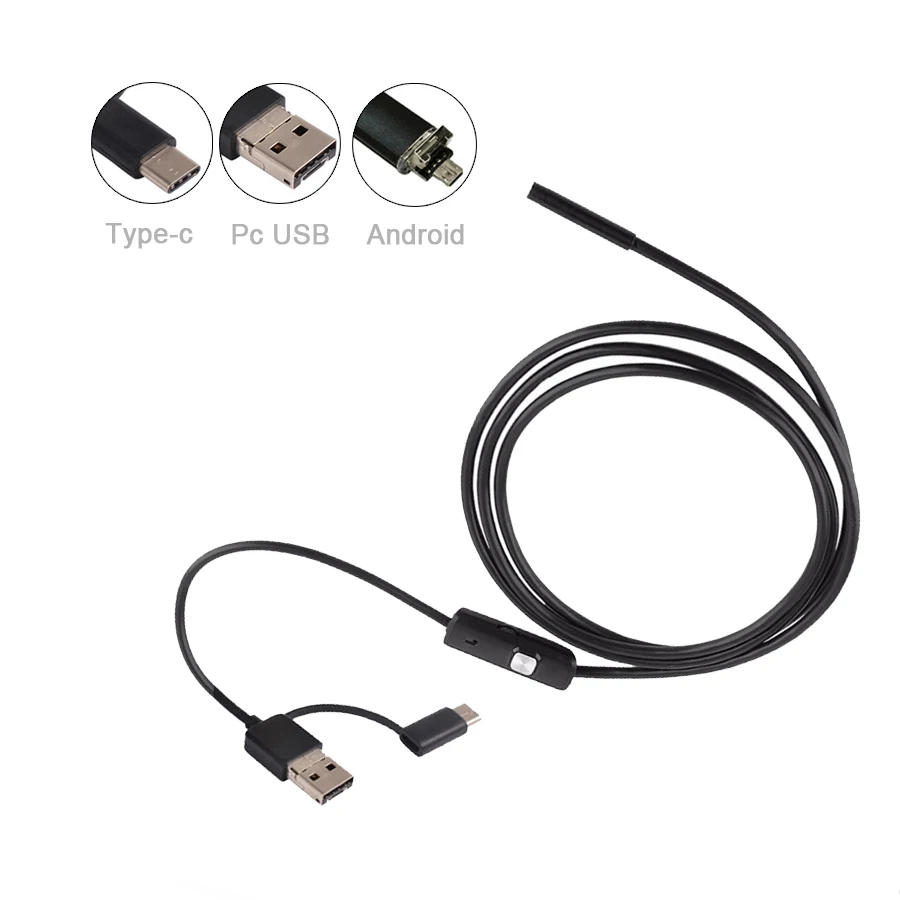 HD Endoscope Inspection Cam 5M/10M Cable 5.5mm/7mm/8mm Lens 6 LED Camera with Type-c Android PC USB for Automobile Diagnosis 7mm endoscope mini camera usb type c 3 in 1 ear otoscope ip67 waterproof snake 6 led window pc android phone fishing endoscopes