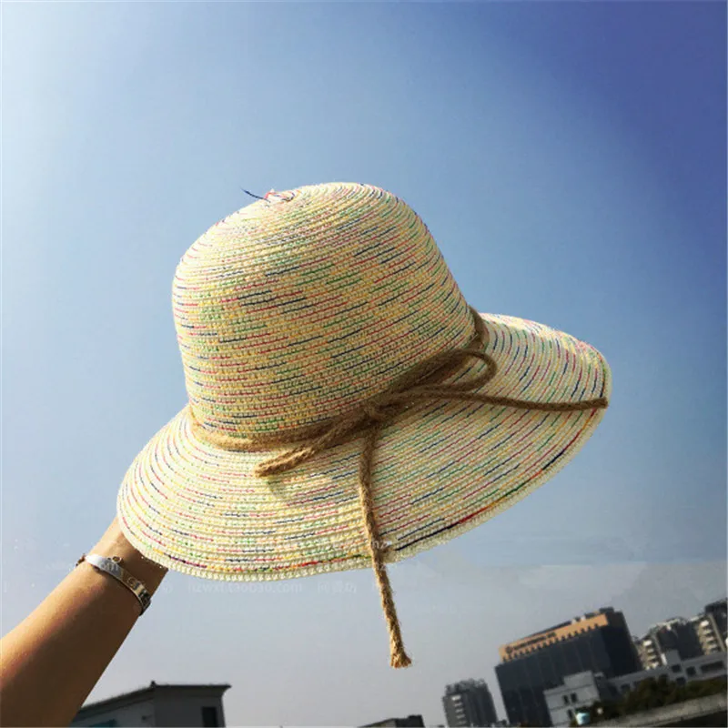 2017 Summer Fashion Women Floppy Clolorsful Straw Bucket Hat With Big