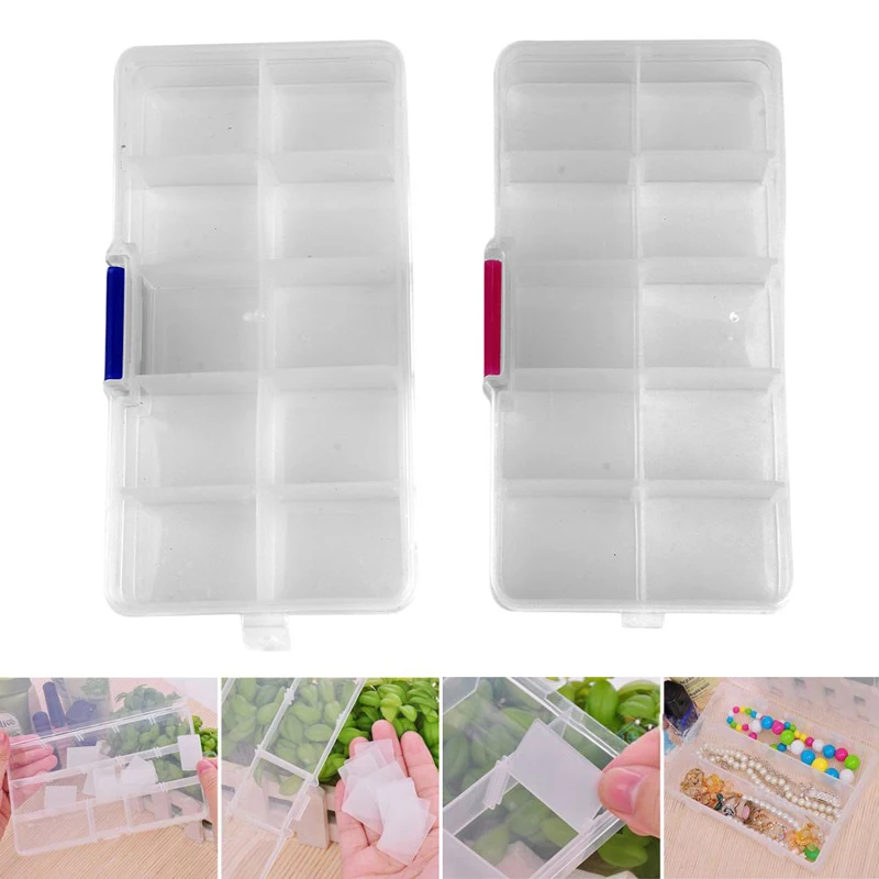 

10 Compartment Adjustable Jewelry Beads Clear Storage Organizer Box Holder New