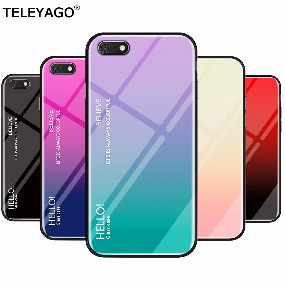 Для Huawei Y5 Y5Prime Y6Prime(2018)/P Smart/Honor 7A 7S чехол градиентный цвет Закаленное стекло