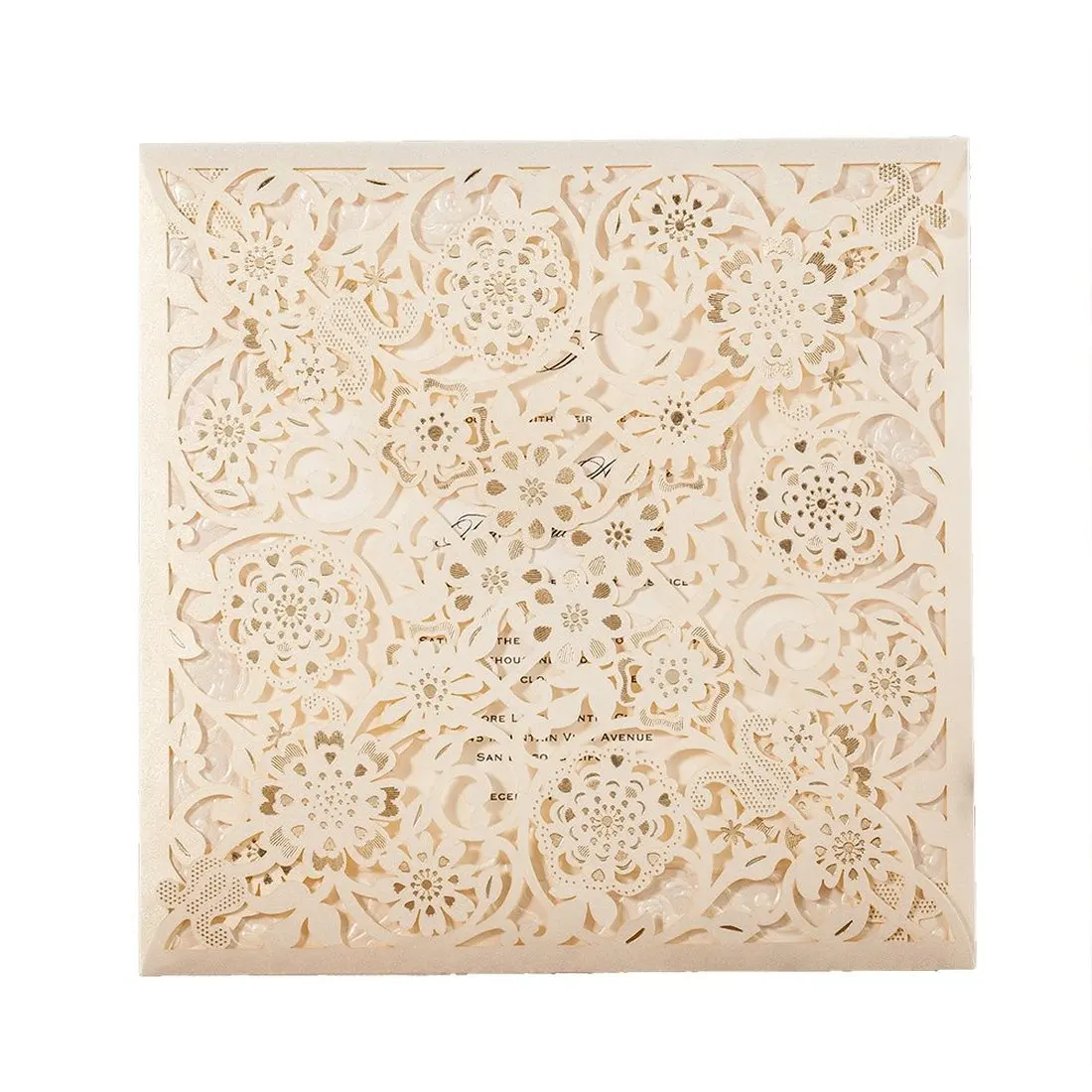 

50Pcs Square Ivory Laser Cut Wedding Invitations Elegant, Birthday Gift Card Party Favors with Envelopes & RSVP & Thank you card