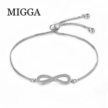 MIGGA микро украшенное кубическими камнями циркония браслет «бесконечность» белого золота Цвет Регулируемая цепочка для женщин