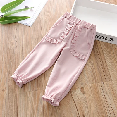 Детская весенне-осенняя одежда; брюки; детские штаны для маленьких девочек; однотонные брюки кэжуал - Цвет: pink