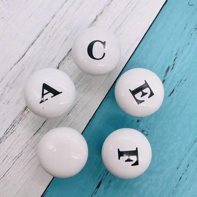 Cute for Kids Room Vintage Cabinet Knobs and Pulls 8 Pack Ceramic White Painted with ABC Letter Design | Обустройство дома