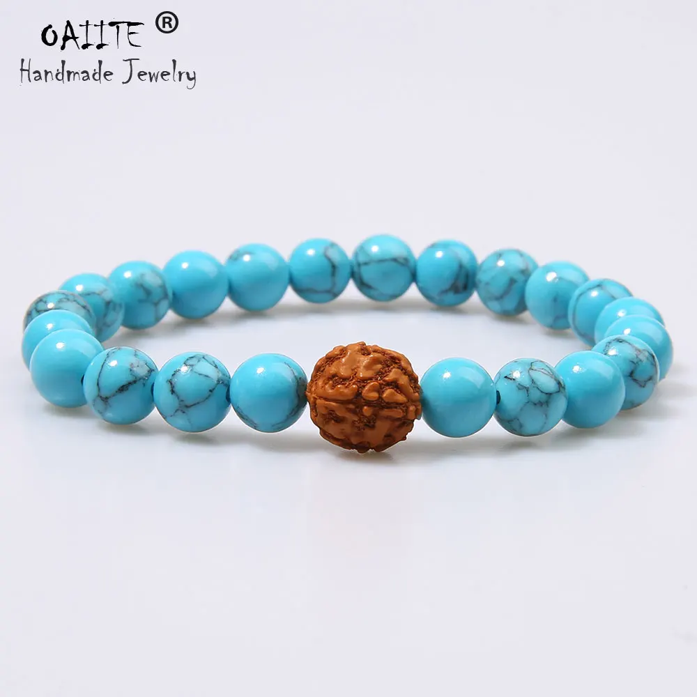 

OAIITE Rudraksha Natural Semiprecious Stone Beads Handmade Elastic Bracelet & Bangle Fashion Friendship Gift Charm Bracelet