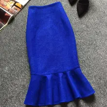Осенне-зимняя женская шерстяная юбка, женские юбки русалки с высокой талией, женские офисные шерстяные юбки