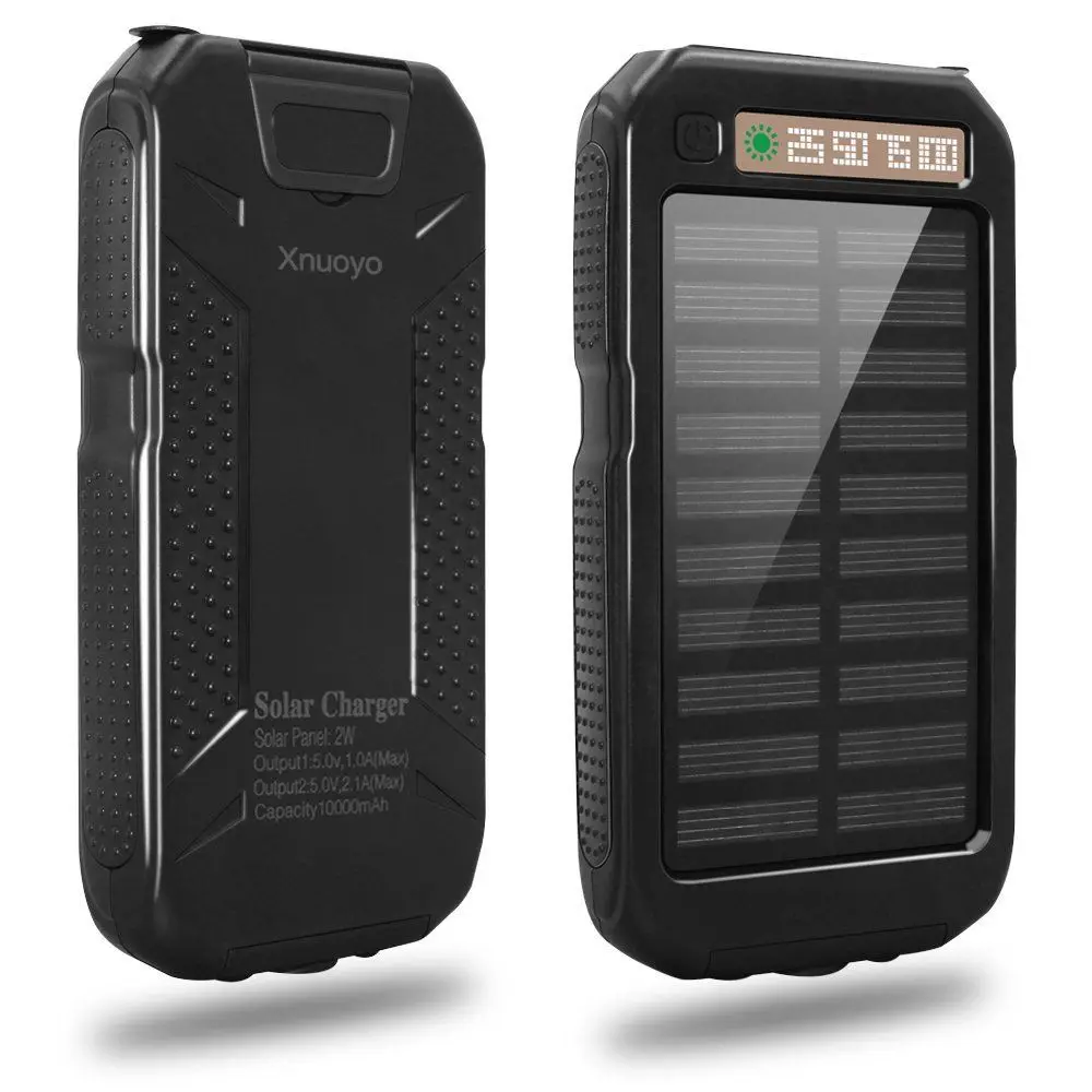 10000 мАч двойное USB водонепроницаемое солнечное зарядное устройство Солнечный внешний аккумулятор Новое внешнее зарядное устройство Внешний аккумулятор для смартфона - Цвет: Black