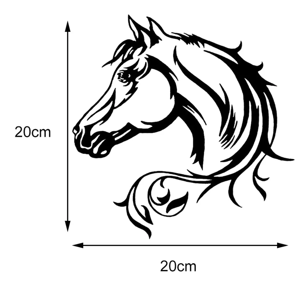 2020CM Reflective Car Sticker Horse Head Beautiful Animal Pattern Car Body Decorative Decal Car Stickers BlackSilverLaser  (4)