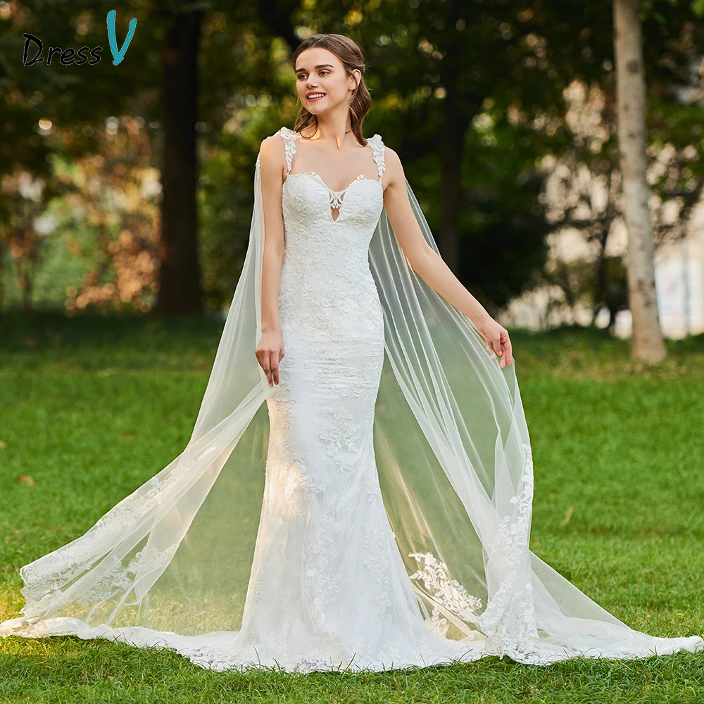 

Dressv ivory elegant straps wedding dress mermaid floor length sleeveless bridal outdoor&church trumpet wedding dresses