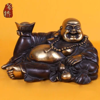 

Bronze sculpture, copper art laughing buddha maitreya ingot buddha bronze sculpture, decoration