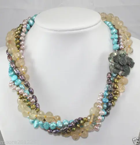 

Miss charm Jew.692 5 rows twist charming crystal Multicolor freshwater pearl necklace 17.5
