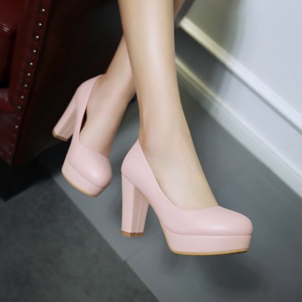 MORAZORA/; офисные женские туфли; однотонные туфли из искусственной кожи на высоком каблуке; большие размеры 32-43; женские туфли-лодочки; туфли на платформе