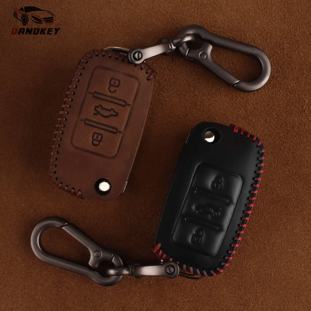 

Dandkey 3 Buttons Leather Car Key Cover For Volkswagen VW Golf 7 GTI R MK7 Tiguan 2017 For Skoda Octavia A7 For Seat Leon Lbiza