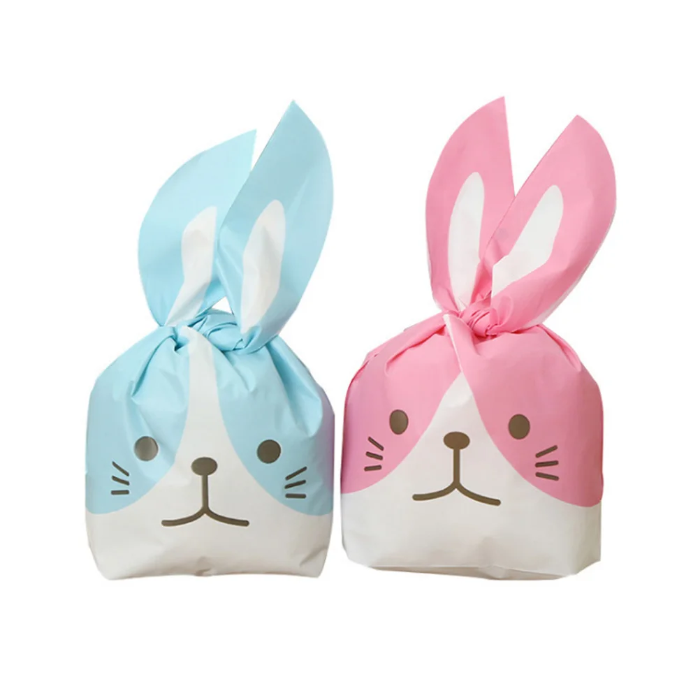 50pcs Lovely Bunny Candy Bags Rabbit Pattern Plastic Goodies Treats Bakery Favors Bags For Birthday Christmas Baby Shower