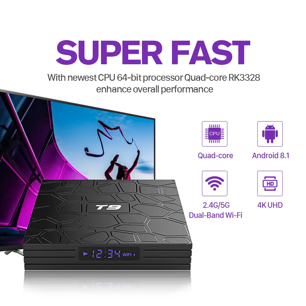 4K SUBTV IP TV Full HD Live T9 RK3328 Android 8.1 Support BT 4G 64G Dual-Band WiFi IPTV H.265 Decoder IP TV 1 Year Arabic France