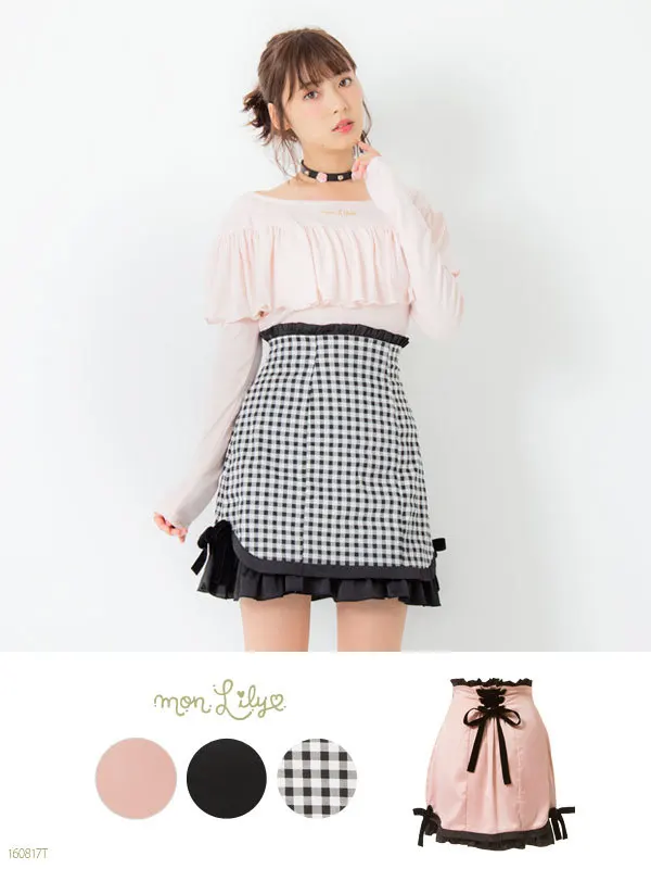 Princesa Delgada multiple Falda Ht029 Negro Preppy Falda Algodón Alta Cintura Lolita Una Dulce Plaid Chic Línea rosado Lindo Ruffles zrU8qRrxwC