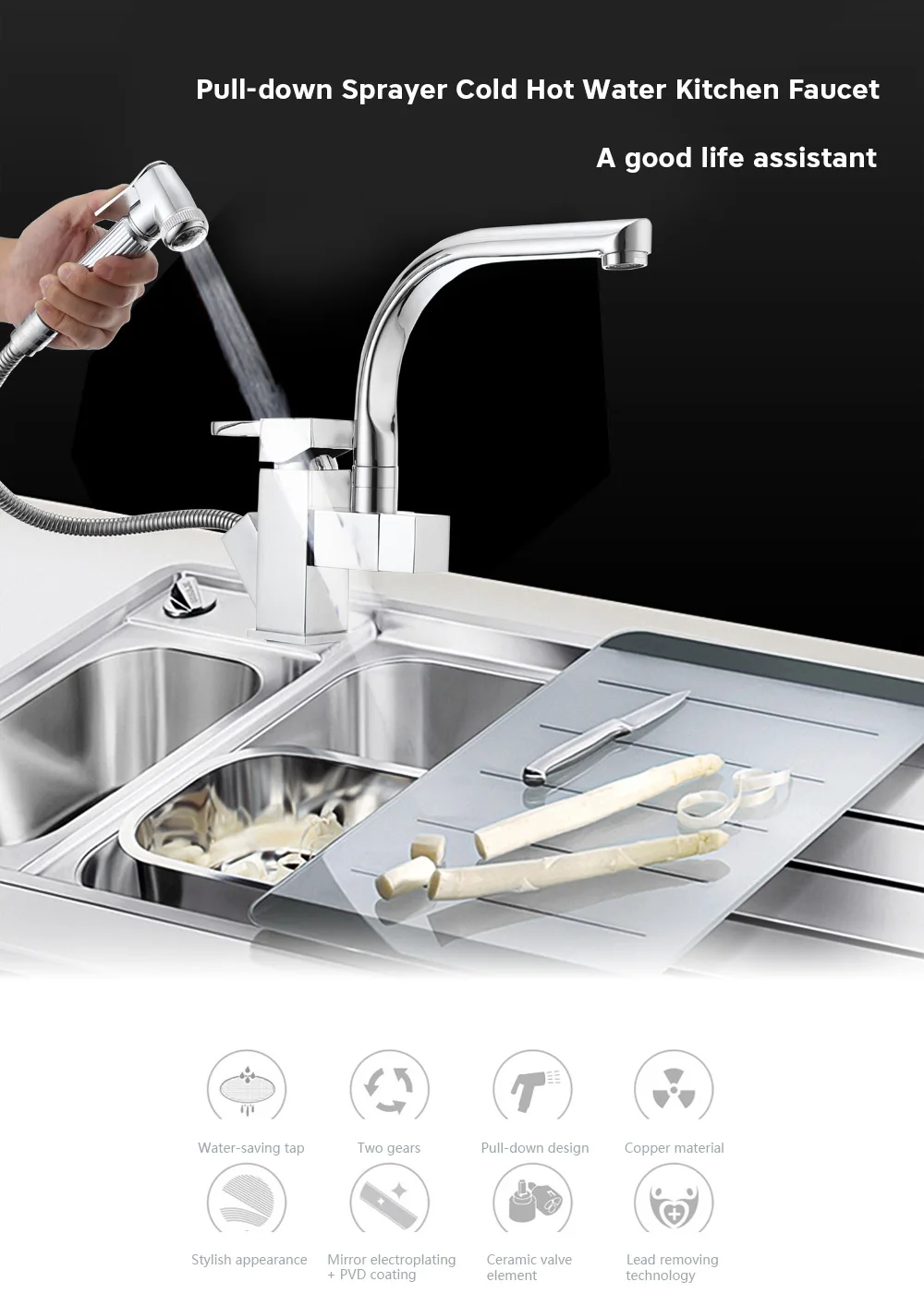 Multifunctional Cold / Hot Kitchen Water Faucet with Pull-down Sprayer