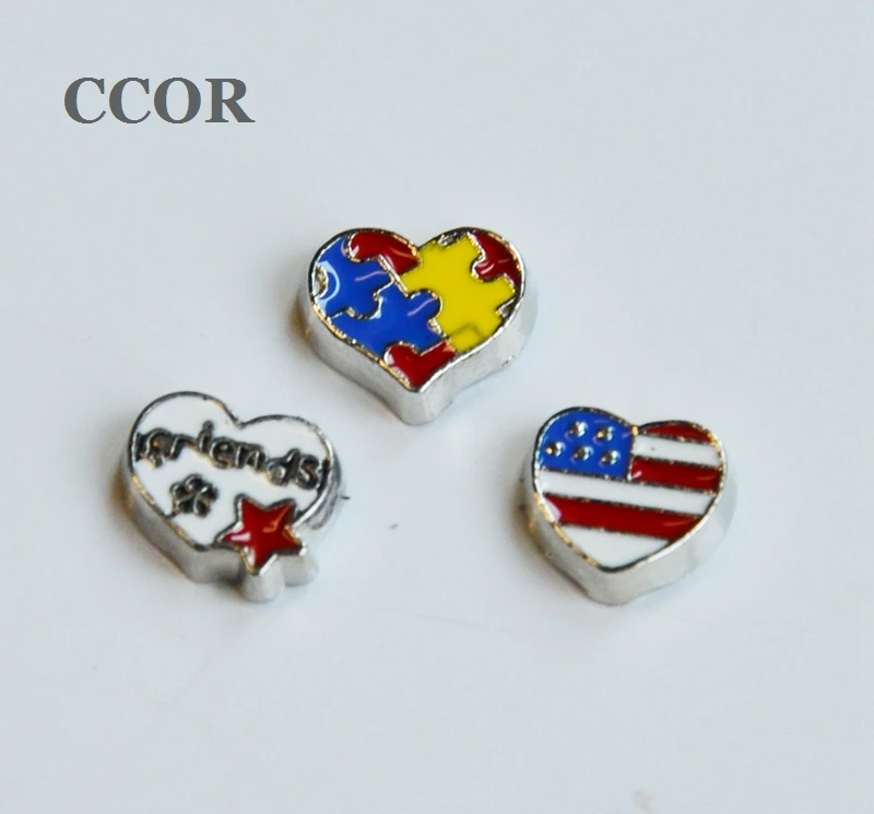 

10pcs Mixed style Enamel Heart Floating Charms Fit For Living memoery Lockets, Gifts