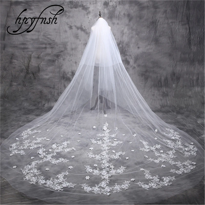 

2019 New Two Layers Sequins Lace Edge 5m long Veil With Comb 2 Layers flowesTulle Bridal Veil For Wedding Dress 7