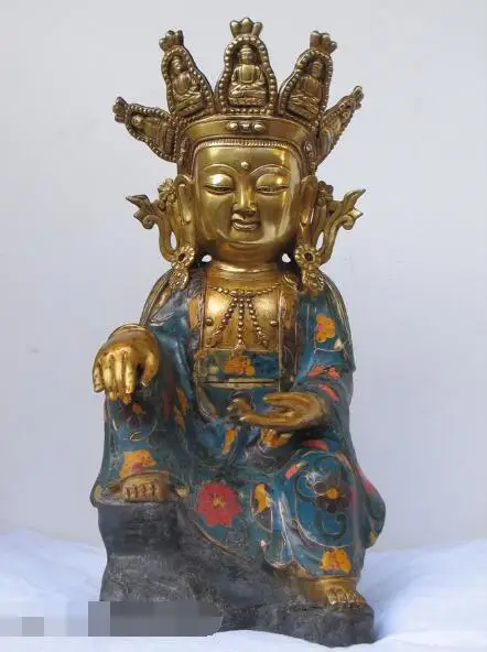 

S06000 15"Tibet Bronze Cloisonne Seated hill Five Tathagata Buddha hat Kwan yin Statue