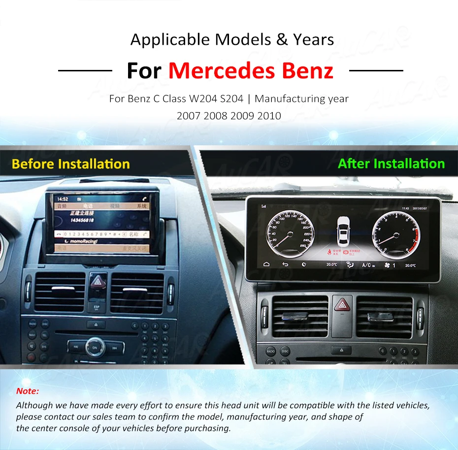 Sale AuCAR Android Car Radio for Mercedes Benz C Class W204 S204 2007-2010 GPS DVD Player Touch Screen Multimedia Stereo Audio IPS BT 7