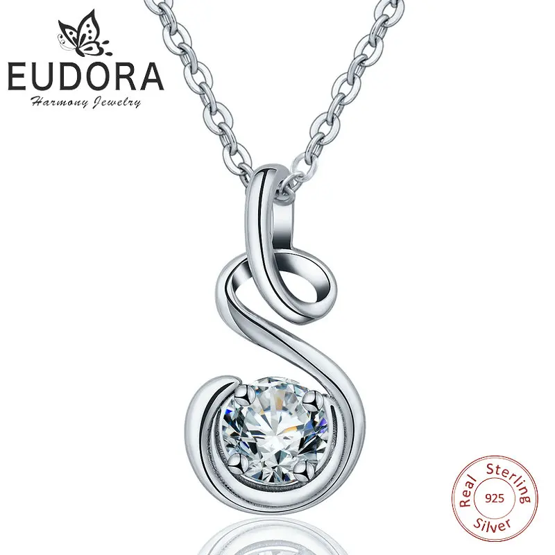 

Eudora Trendy Sterling Silver Geometrical line Pendant Necklace with Clear AAA CZ Fashion Women 925 Sliver Jewelry Birthday Gift