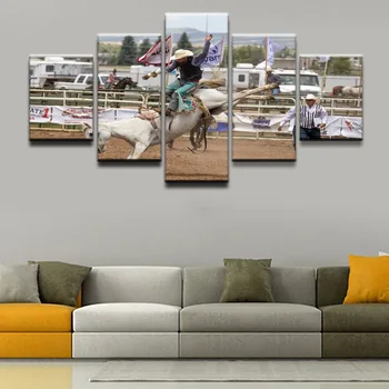 

Poster HD Printed Canvas Painting Framework Home Decor 5 Pieces Cowboy Horse Rodeo Sport Wall Art Pictures For Living Room