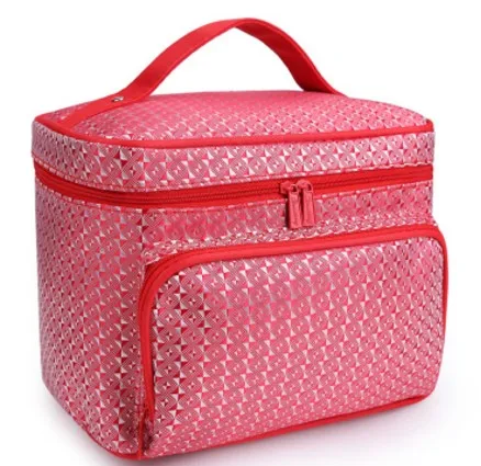 Ladies Fashion Portable Makeup Double Zipper Special Purpose Big Pocket Nylon Box Bags For Travel Cosmetic Storage Cases Product - Цвет: Diamond Red