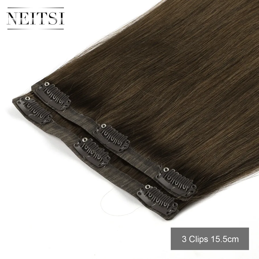 Neitsi PU Clip in Machine Made Remy Human Hair Extensions Double Weft 7Pcs/Set 16Clips Attachment 20" 50cm 100g/set