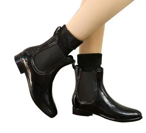 Aleafalling/весенне-зимние ботинки; фирменный дизайн; однотонные непромокаемые сапоги; эластичная обувь; Женская однотонная резиновая водонепроницаемая обувь; Chundong609 - Цвет: black socks
