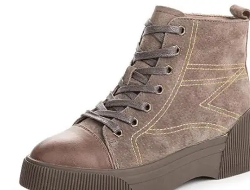 

Genuine Leather Women Boots Ankle Winter Shoes Lace Up MartinBoots Female Brown Warm ,