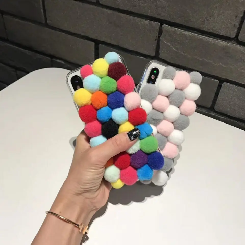 Чехол для телефона с маленькими шариками Iphone 6 7 8 x plus милый мягкий пушистый 3D