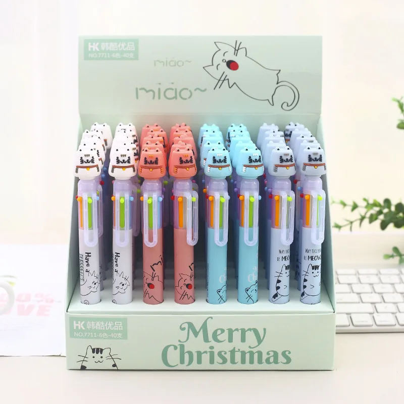 

40 pcs/1 lot Kawaii Ballpen 6 color Lazy cat Ballpoint Pens Pens School Stationery Writing Supplies Office Supplies